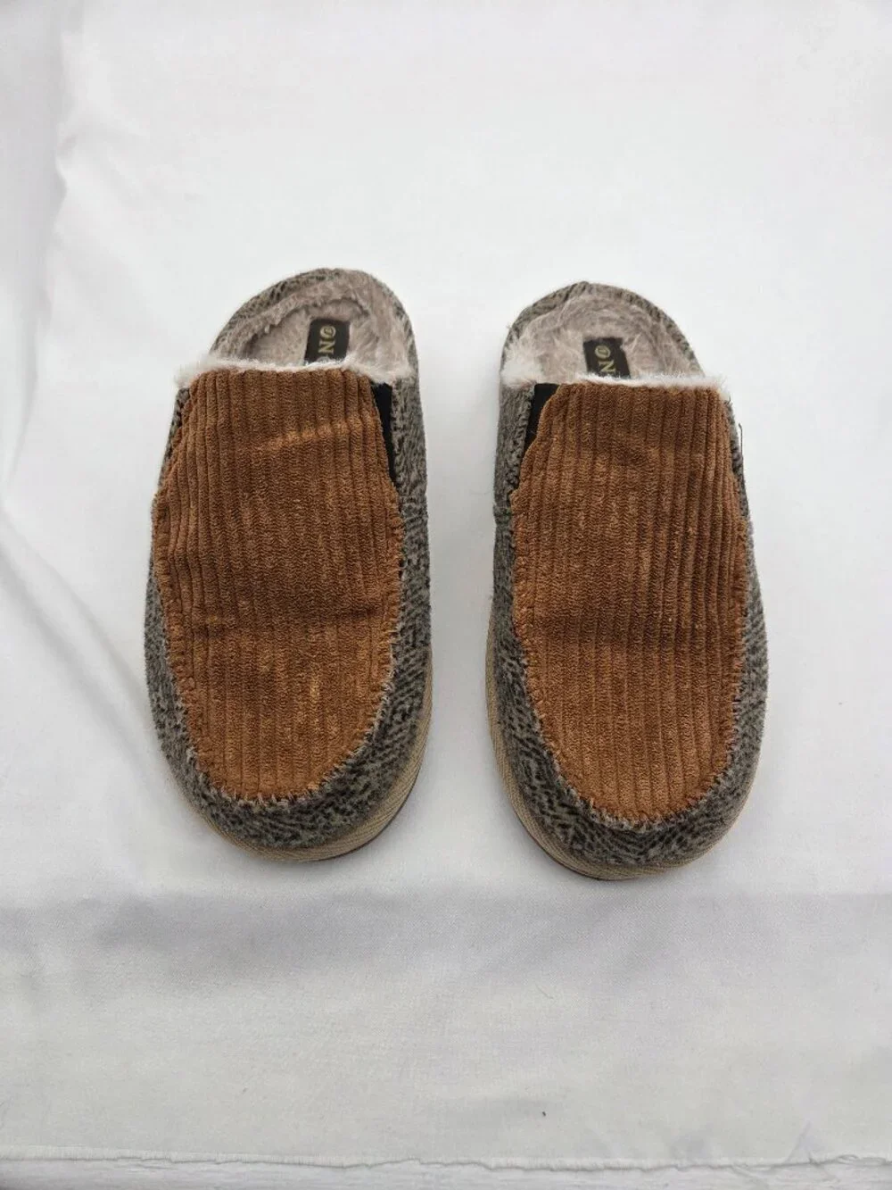 ONCAI Men's Corduroy & Herringbone Faux Fur Lined Scuff Slippers Size 6